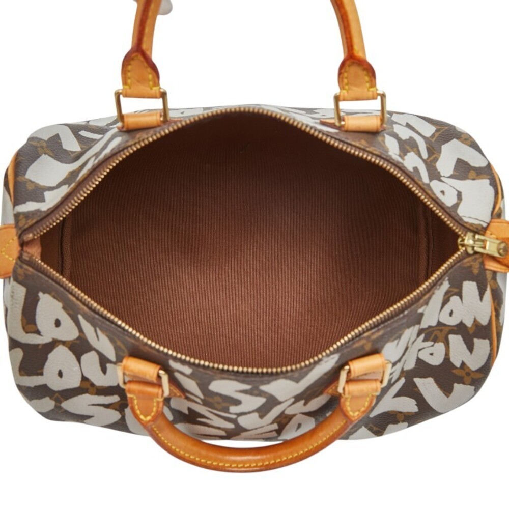Louis Vuitton Monogram Graffiti Speedy Handbag Boston Bag Brown White Leather - Picture 10 of 10